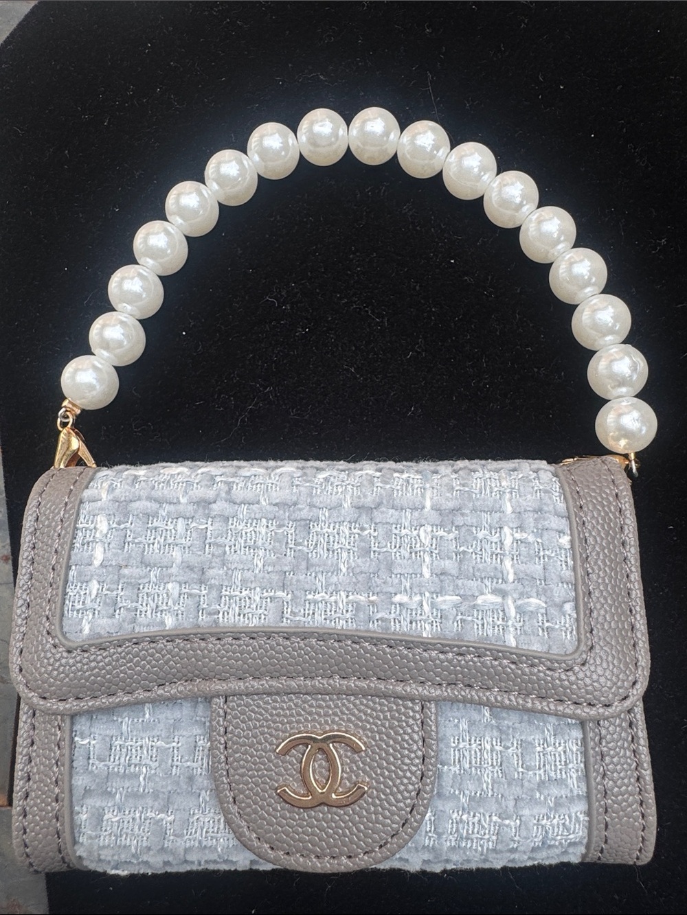 Handbag mini  Gray Tweed Pearl-Handle